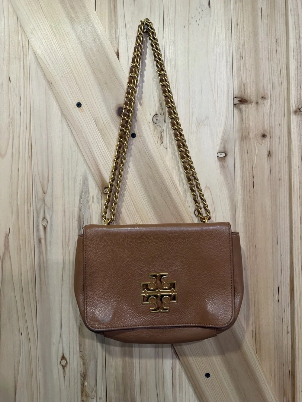 TORY BURCH Britten Convertible Tan Leather Crossbody/Shoulder Bag